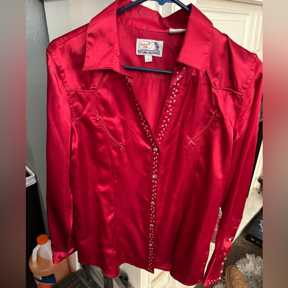 Red sateen party shirt with bling